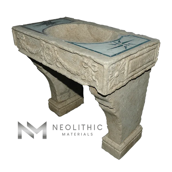 Limestone with Marble Inlay Sink - Image 2